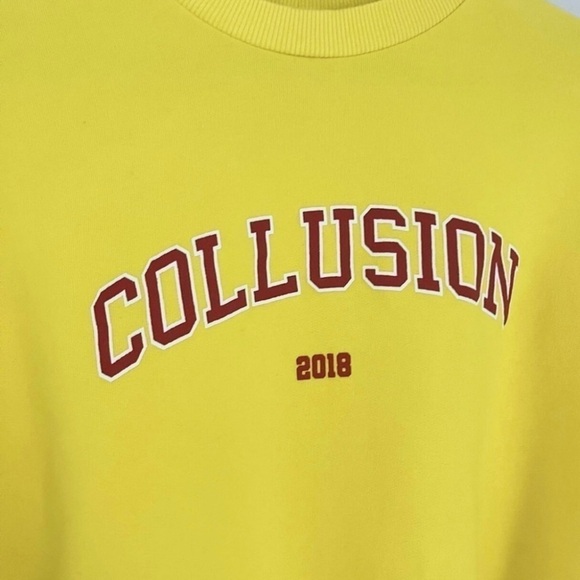 Collusion Women's Cropped Oversized Crew Neck Sweatshirt in Yellow Size 0 - Picture 4 of 7